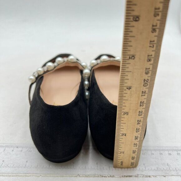 FOWT Women Square Toe Slip on Flats Pearl Studded Strap Elegant Pumps  Black - Picture 5 of 8